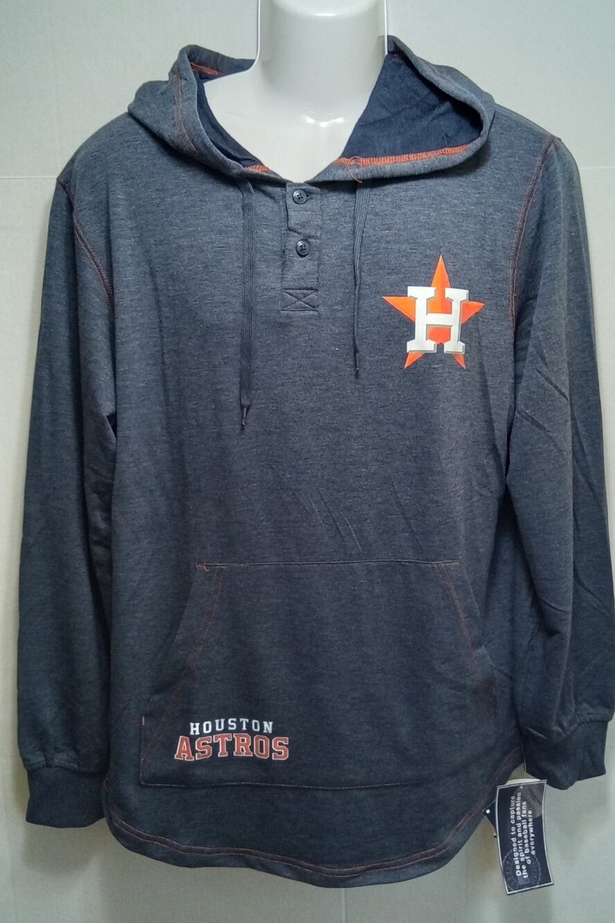 Houston Astros True Fan LS 2 Button Hoodie Shirt Adult Medium